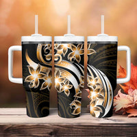 Plumeria Tribal Tattoo Tumbler With Handle Gold Polynesian Pattern