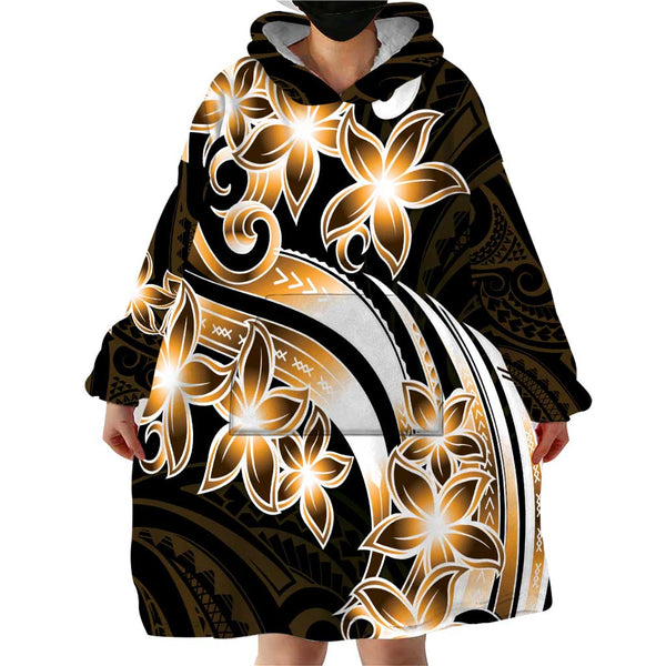 Polynesian Wearable Blanket Hoodie With Plumeria Flower Green LT6