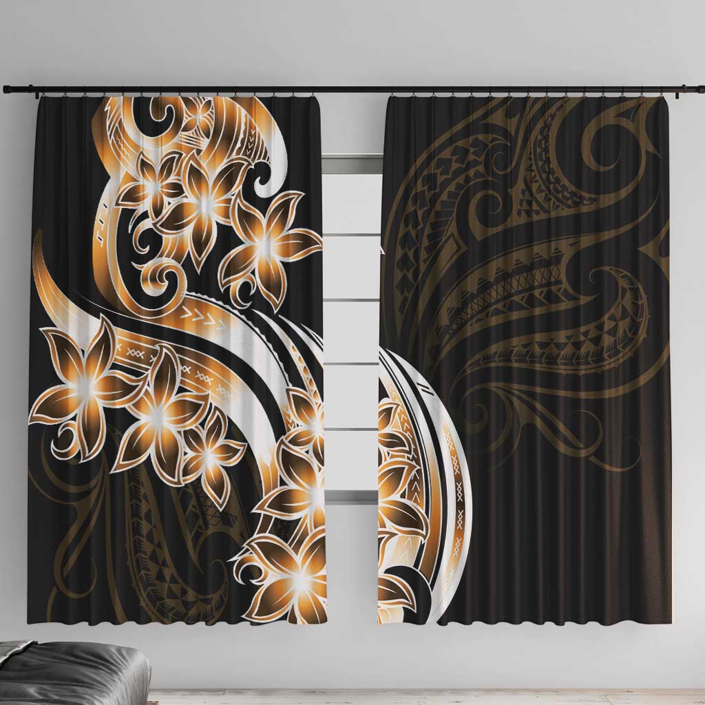 Plumeria Tribal Tattoo Window Curtain Gold Polynesian Pattern LT9 With Hooks Gold - Polynesian Pride