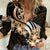 Plumeria Tribal Tattoo Women Casual Shirt Gold Polynesian Pattern