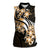 Plumeria Tribal Tattoo Women Sleeveless Polo Shirt Gold Polynesian Pattern