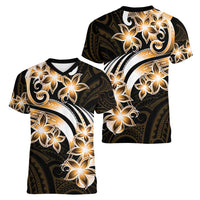 Plumeria Tribal Tattoo Women V-Neck T-Shirt Gold Polynesian Pattern