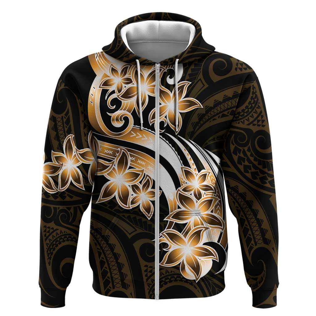 Plumeria Tribal Tattoo Zip Hoodie Gold Polynesian Pattern LT9 Zip Hoodie Gold - Polynesian Pride