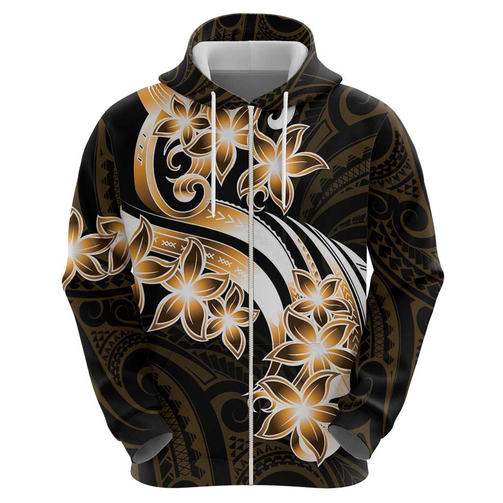 Plumeria Tribal Tattoo Zip Hoodie Gold Polynesian Pattern LT9 - Polynesian Pride