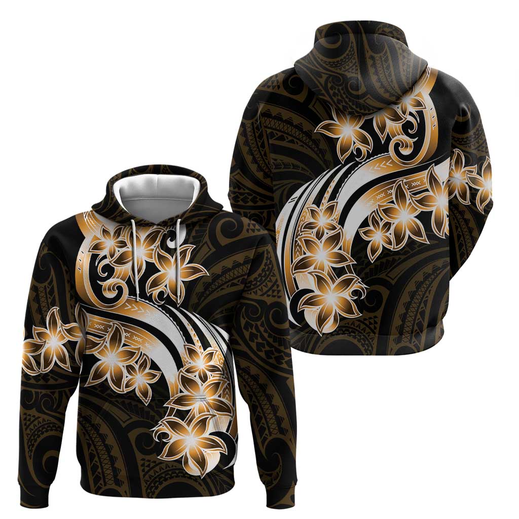 Plumeria Tribal Tattoo Zip Hoodie Gold Polynesian Pattern LT9 - Polynesian Pride