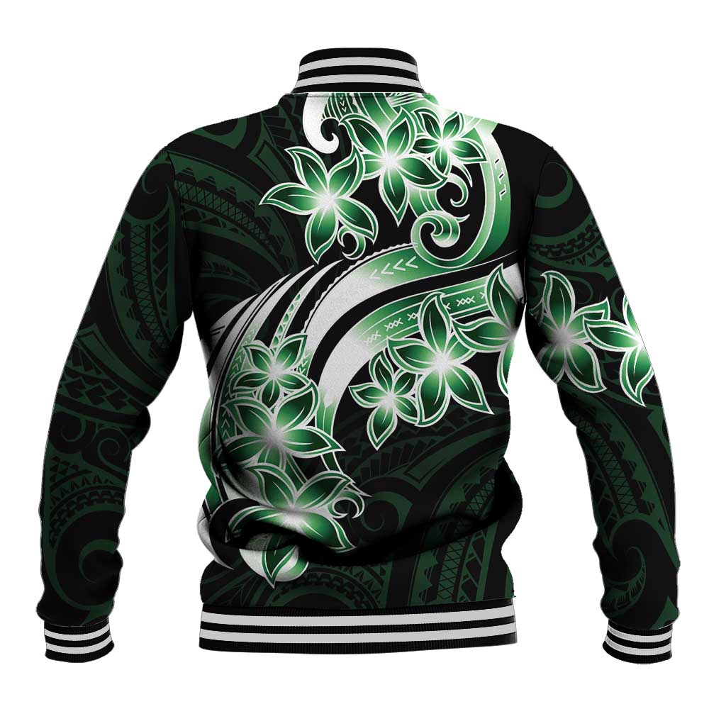 Plumeria Tribal Tattoo Baseball Jacket Green Polynesian Pattern LT9 - Polynesian Pride