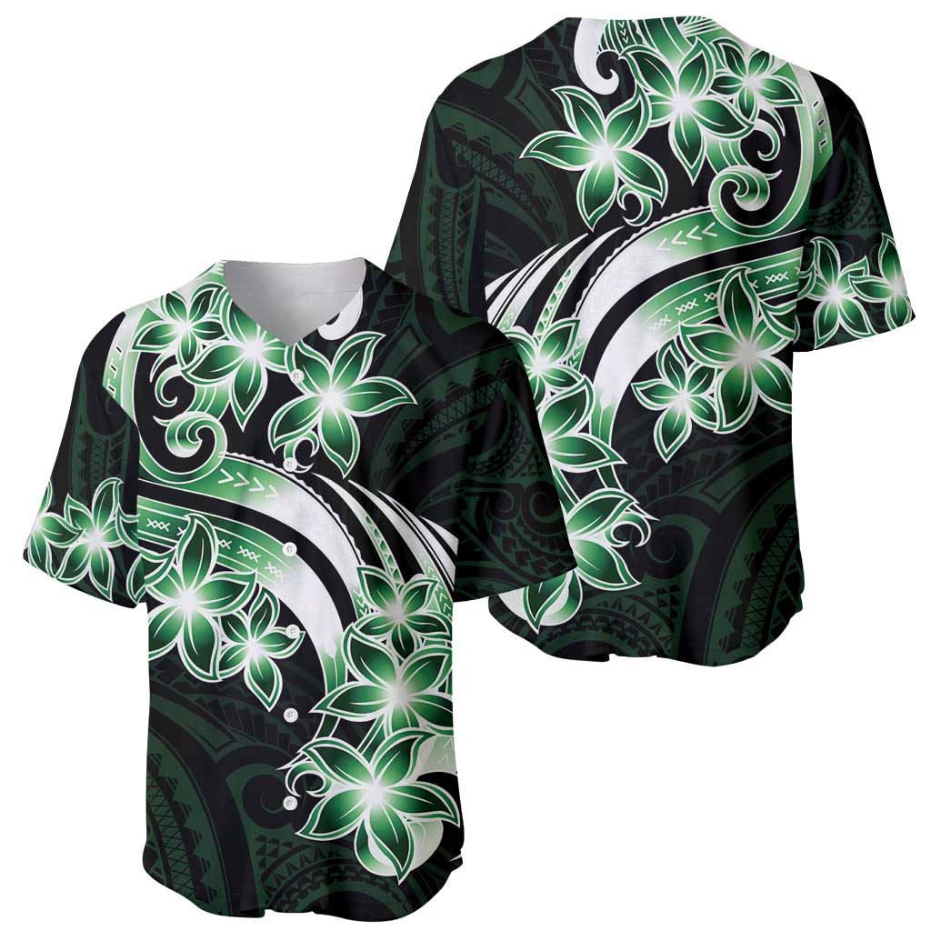 Plumeria Tribal Tattoo Baseball Jersey Green Polynesian Pattern LT9 - Polynesian Pride