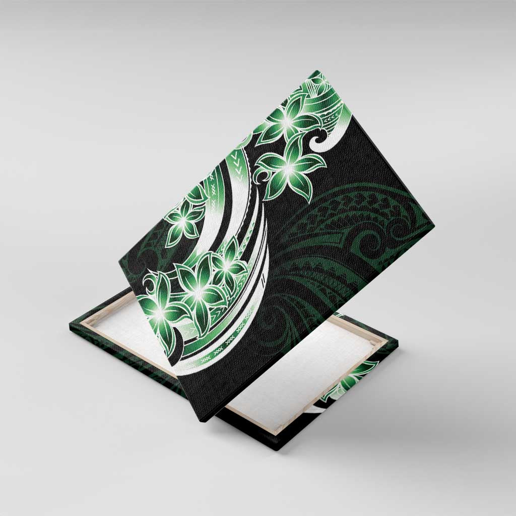 Plumeria Tribal Tattoo Canvas Wall Art Green Polynesian Pattern