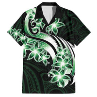 Plumeria Tribal Tattoo Family Matching Off Shoulder Short Dress and Hawaiian Shirt Green Polynesian Pattern