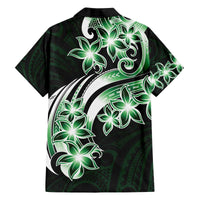 Plumeria Tribal Tattoo Family Matching Off Shoulder Short Dress and Hawaiian Shirt Green Polynesian Pattern