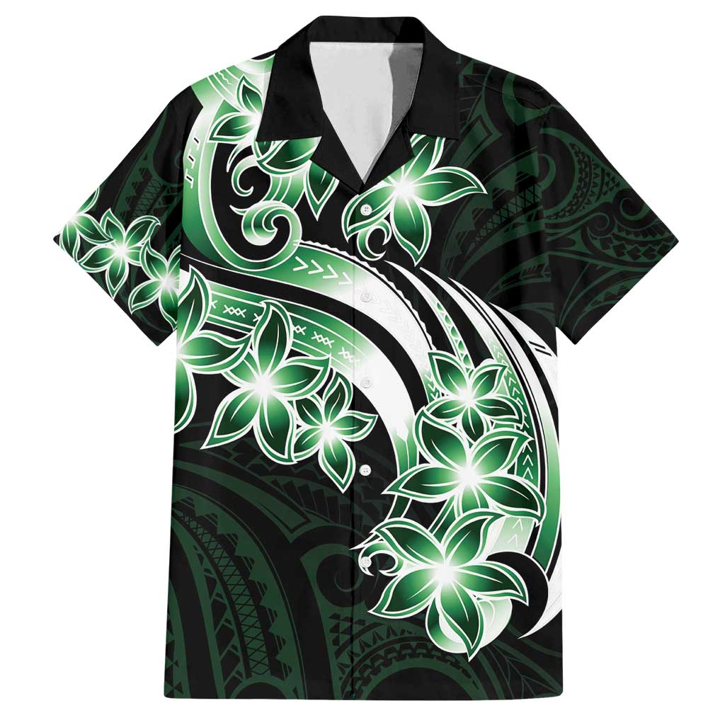 Plumeria Tribal Tattoo Family Matching Tank Maxi Dress and Hawaiian Shirt Green Polynesian Pattern LT9 Dad's Shirt - Short Sleeve Green - Polynesian Pride