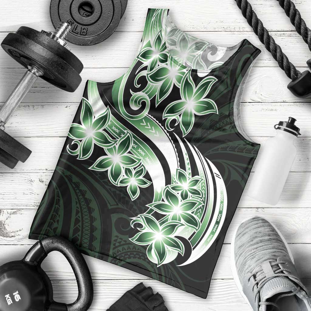 Plumeria Tribal Tattoo Men Tank Top Green Polynesian Pattern