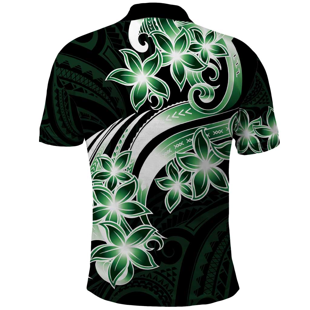 Plumeria Tribal Tattoo Polo Shirt Green Polynesian Pattern
