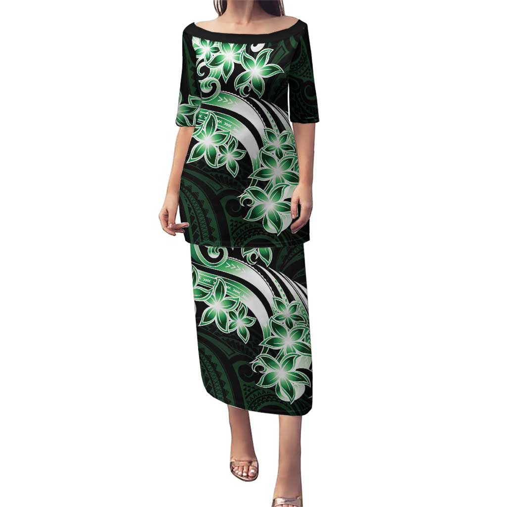 Plumeria Tribal Tattoo Puletasi Green Polynesian Pattern