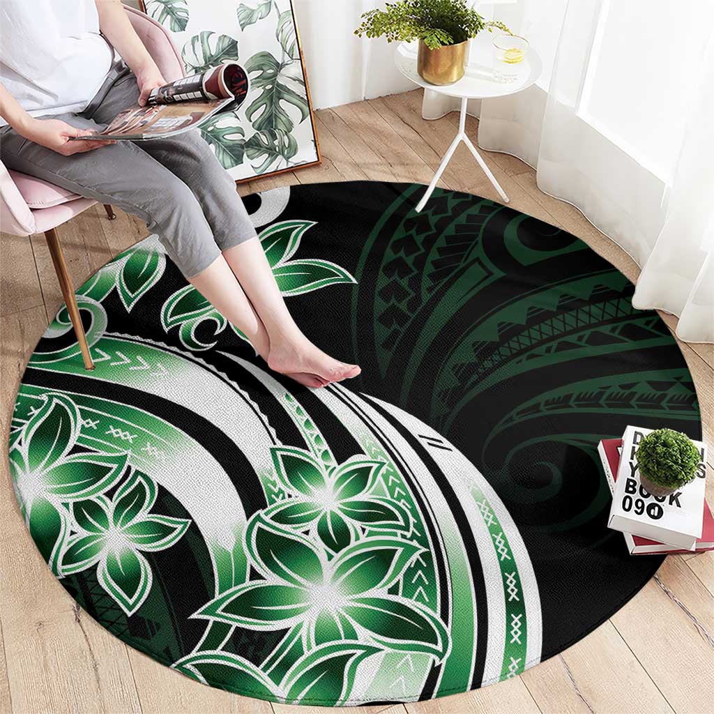 Plumeria Tribal Tattoo Round Carpet Green Polynesian Pattern LT9 - Polynesian Pride