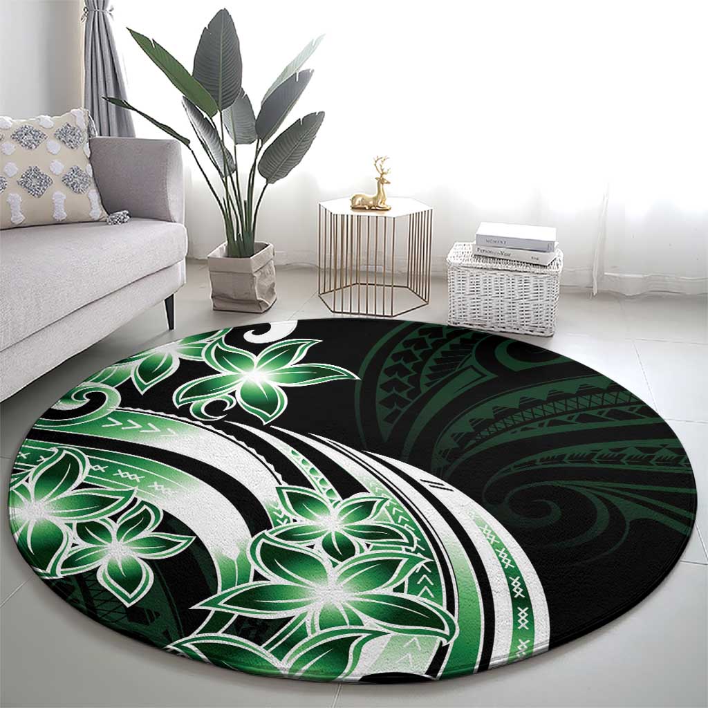 Plumeria Tribal Tattoo Round Carpet Green Polynesian Pattern LT9 - Polynesian Pride