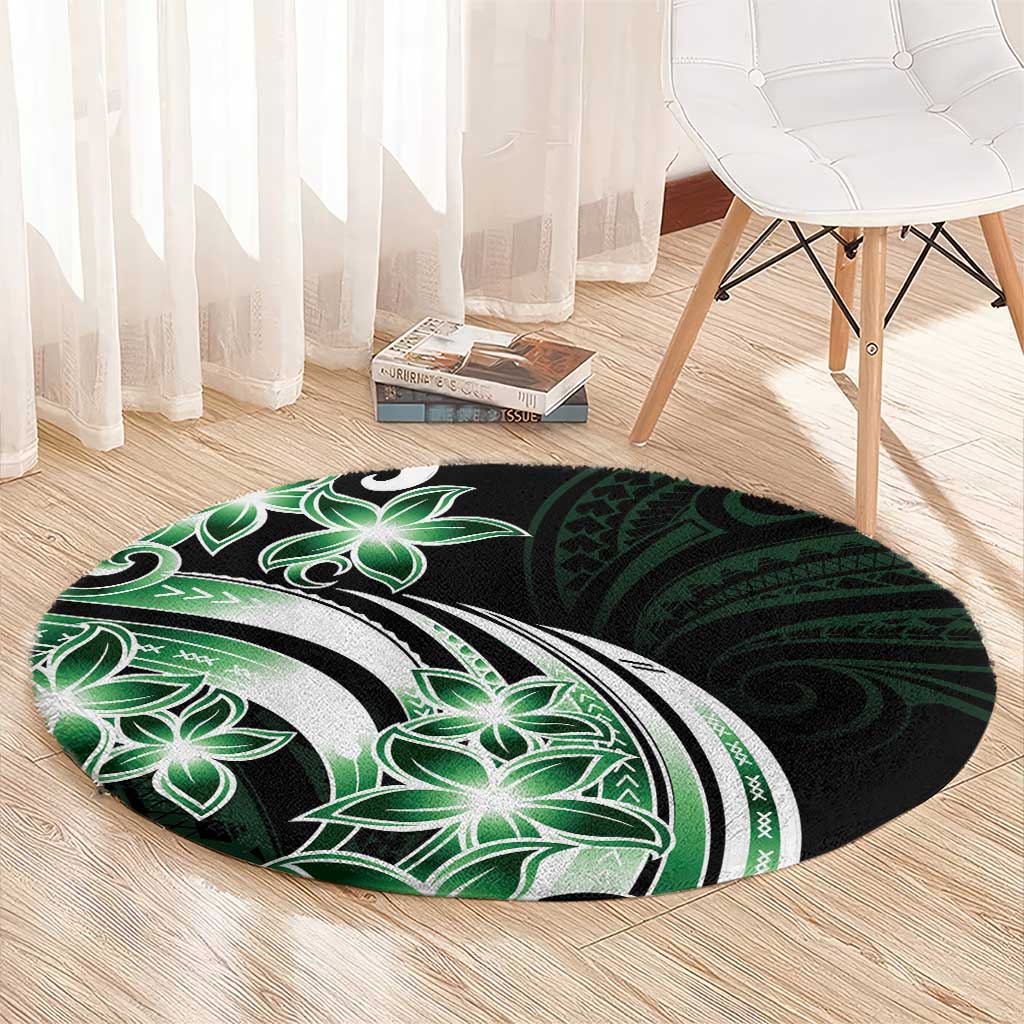 Plumeria Tribal Tattoo Round Carpet Green Polynesian Pattern LT9 - Polynesian Pride