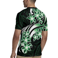 Plumeria Tribal Tattoo Rugby Jersey Green Polynesian Pattern