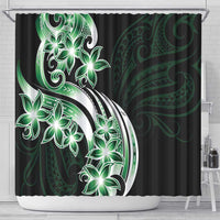 Plumeria Tribal Tattoo Shower Curtain Green Polynesian Pattern
