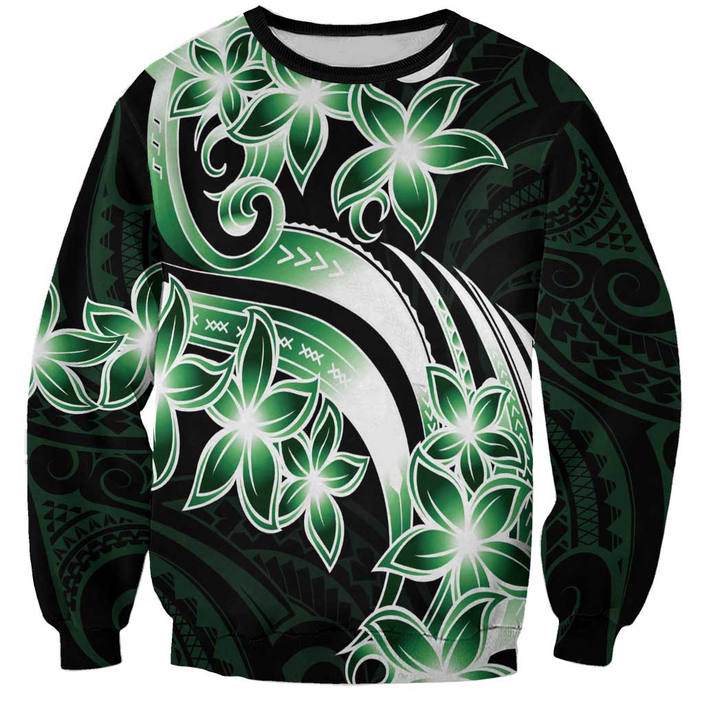 Plumeria Tribal Tattoo Sweatshirt Green Polynesian Pattern
