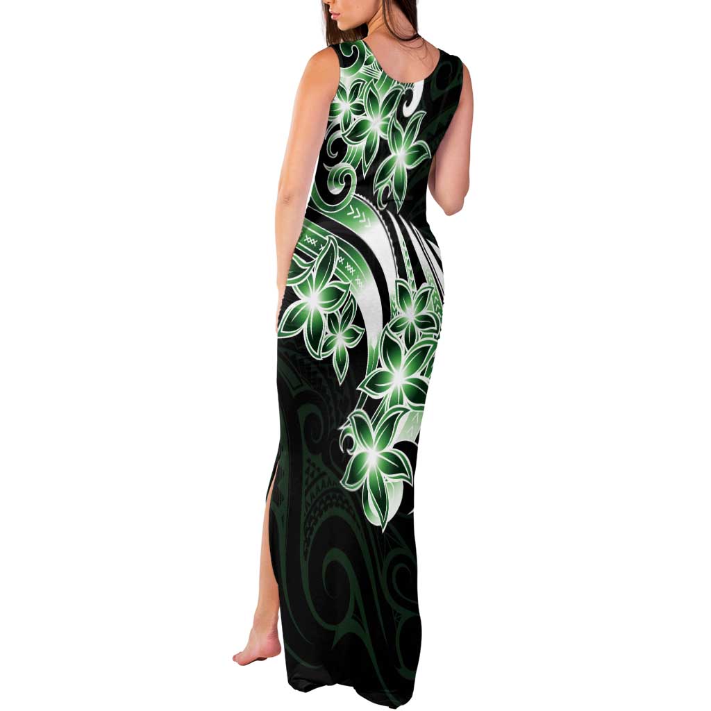 Plumeria Tribal Tattoo Tank Maxi Dress Green Polynesian Pattern