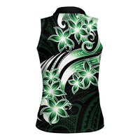 Plumeria Tribal Tattoo Women Sleeveless Polo Shirt Green Polynesian Pattern