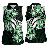 Plumeria Tribal Tattoo Women Sleeveless Polo Shirt Green Polynesian Pattern