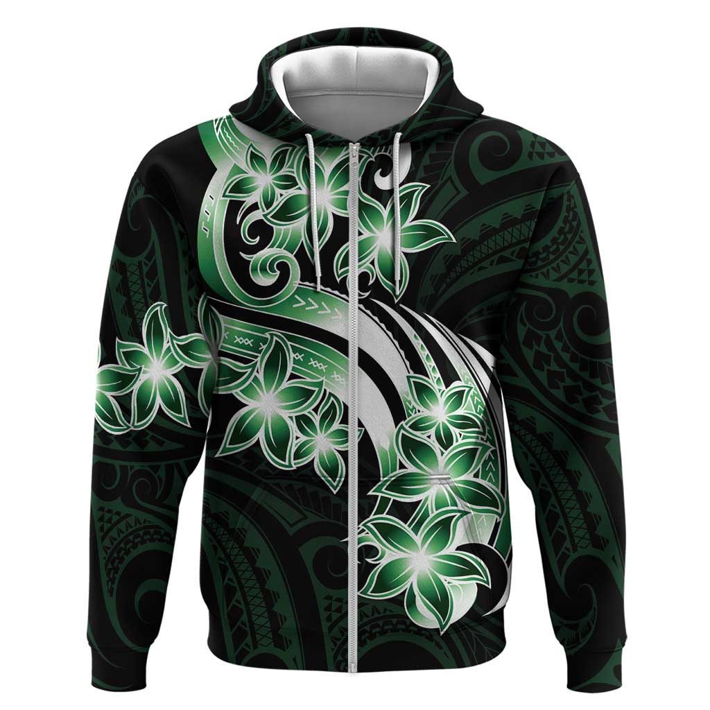 Plumeria Tribal Tattoo Zip Hoodie Green Polynesian Pattern LT9 Zip Hoodie Green - Polynesian Pride
