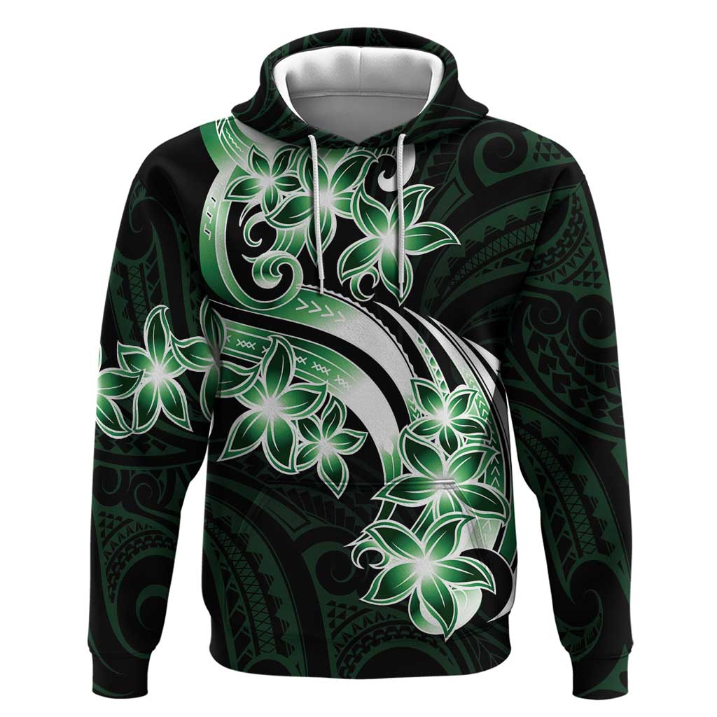 Plumeria Tribal Tattoo Zip Hoodie Green Polynesian Pattern LT9 Pullover Hoodie Green - Polynesian Pride