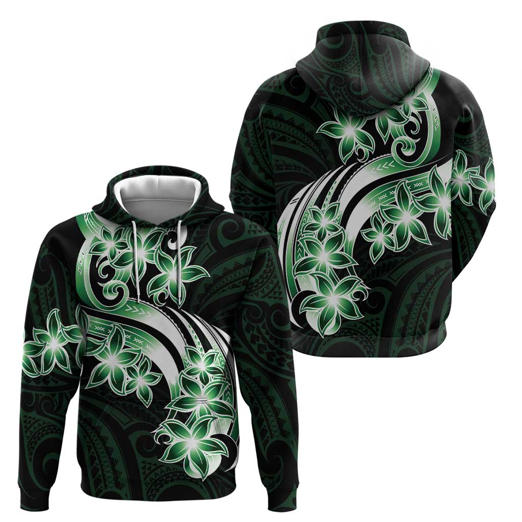 Plumeria Tribal Tattoo Zip Hoodie Green Polynesian Pattern LT9 - Polynesian Pride