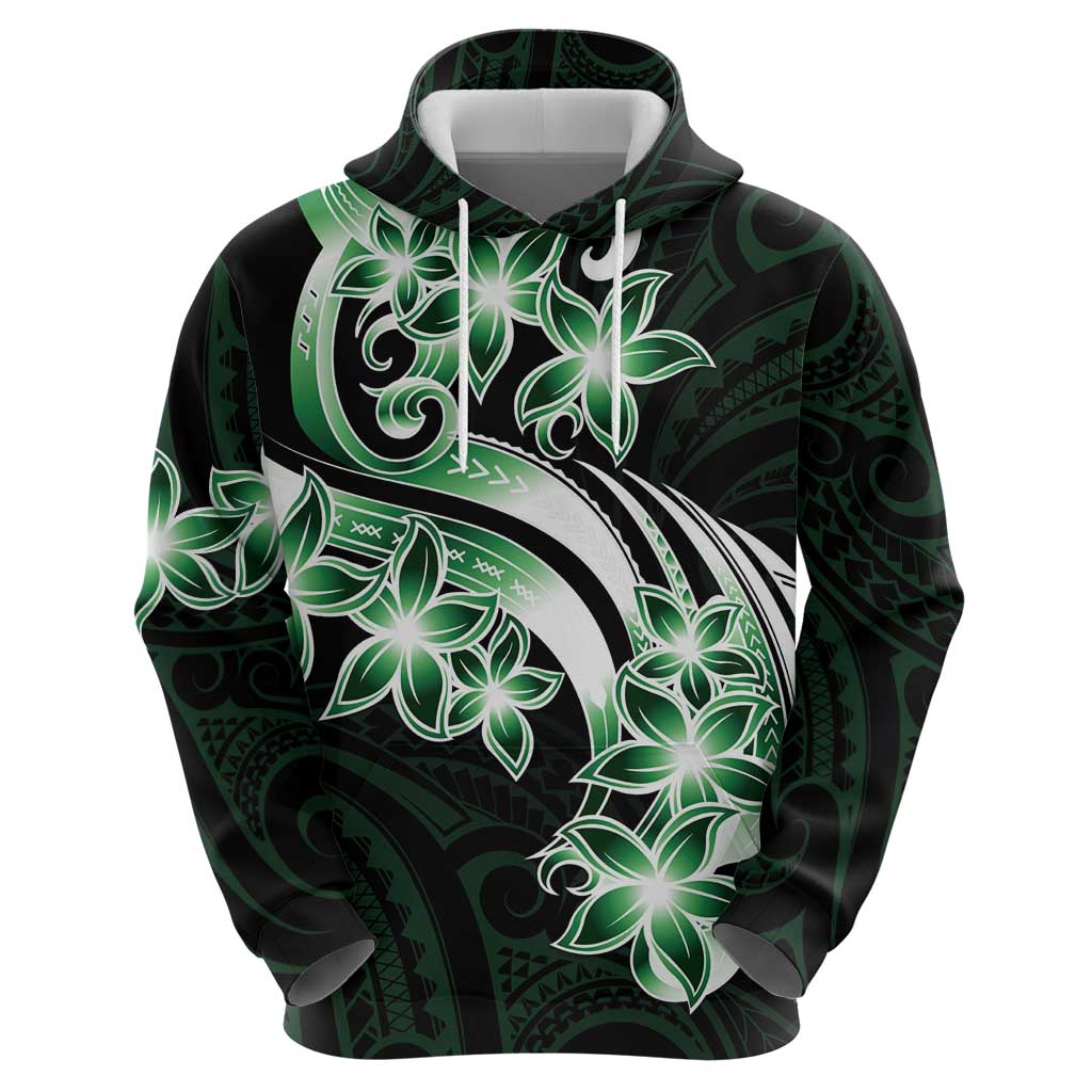 Plumeria Tribal Tattoo Zip Hoodie Green Polynesian Pattern LT9 - Polynesian Pride
