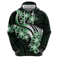 Plumeria Tribal Tattoo Zip Hoodie Green Polynesian Pattern LT9 - Polynesian Pride