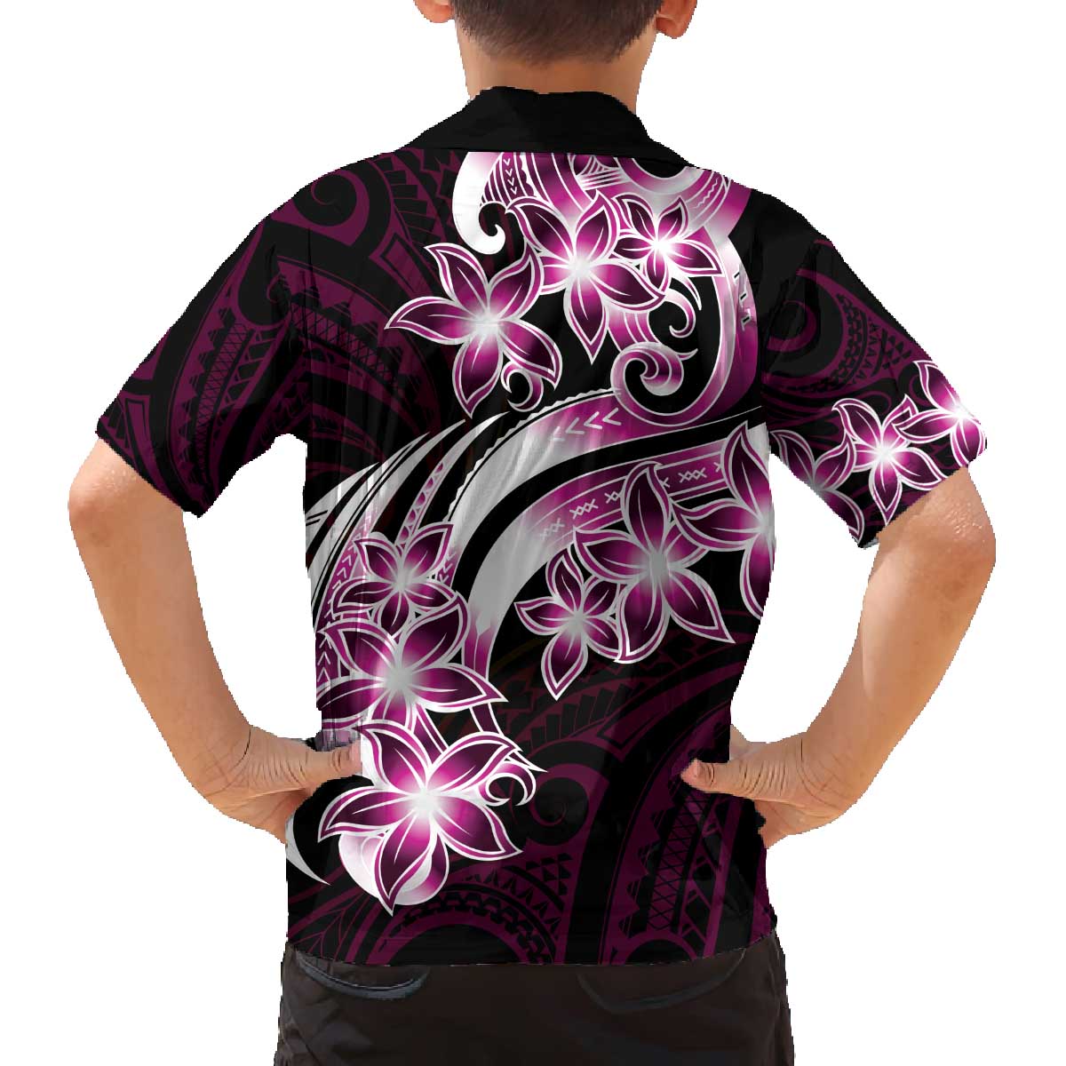 Plumeria Tribal Tattoo Family Matching Off The Shoulder Long Sleeve Dress and Hawaiian Shirt Pink Polynesian Pattern LT9 - Polynesian Pride