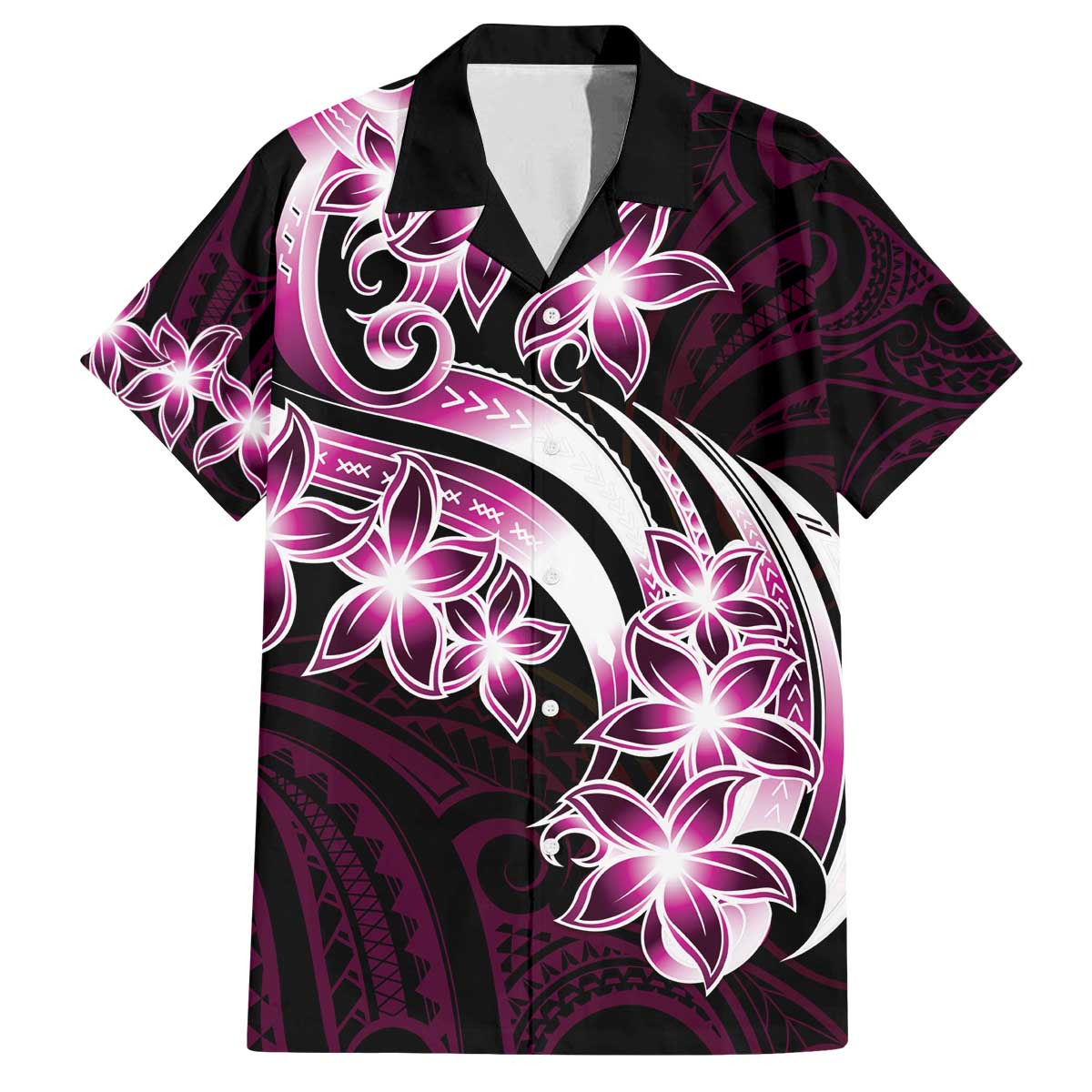 Plumeria Tribal Tattoo Family Matching Off The Shoulder Long Sleeve Dress and Hawaiian Shirt Pink Polynesian Pattern LT9 Dad's Shirt - Short Sleeve Pink - Polynesian Pride
