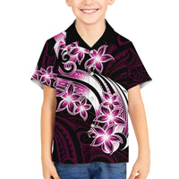 Plumeria Tribal Tattoo Family Matching Off Shoulder Short Dress and Hawaiian Shirt Pink Polynesian Pattern