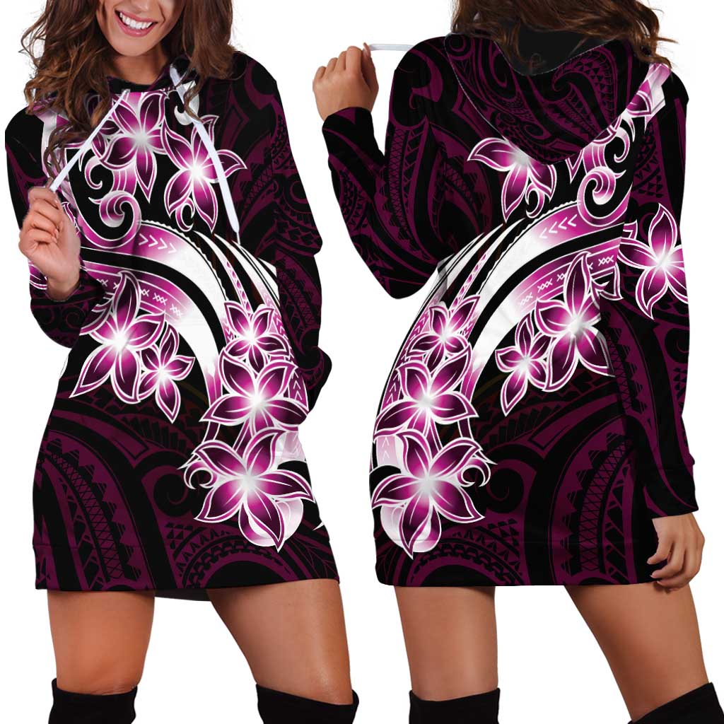 Plumeria Tribal Tattoo Hoodie Dress Pink Polynesian Pattern