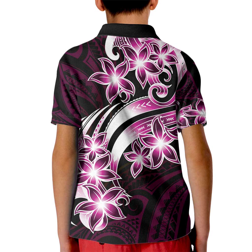 Plumeria Tribal Tattoo Kid Polo Shirt Pink Polynesian Pattern