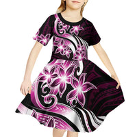 Plumeria Tribal Tattoo Kid Short Sleeve Dress Pink Polynesian Pattern