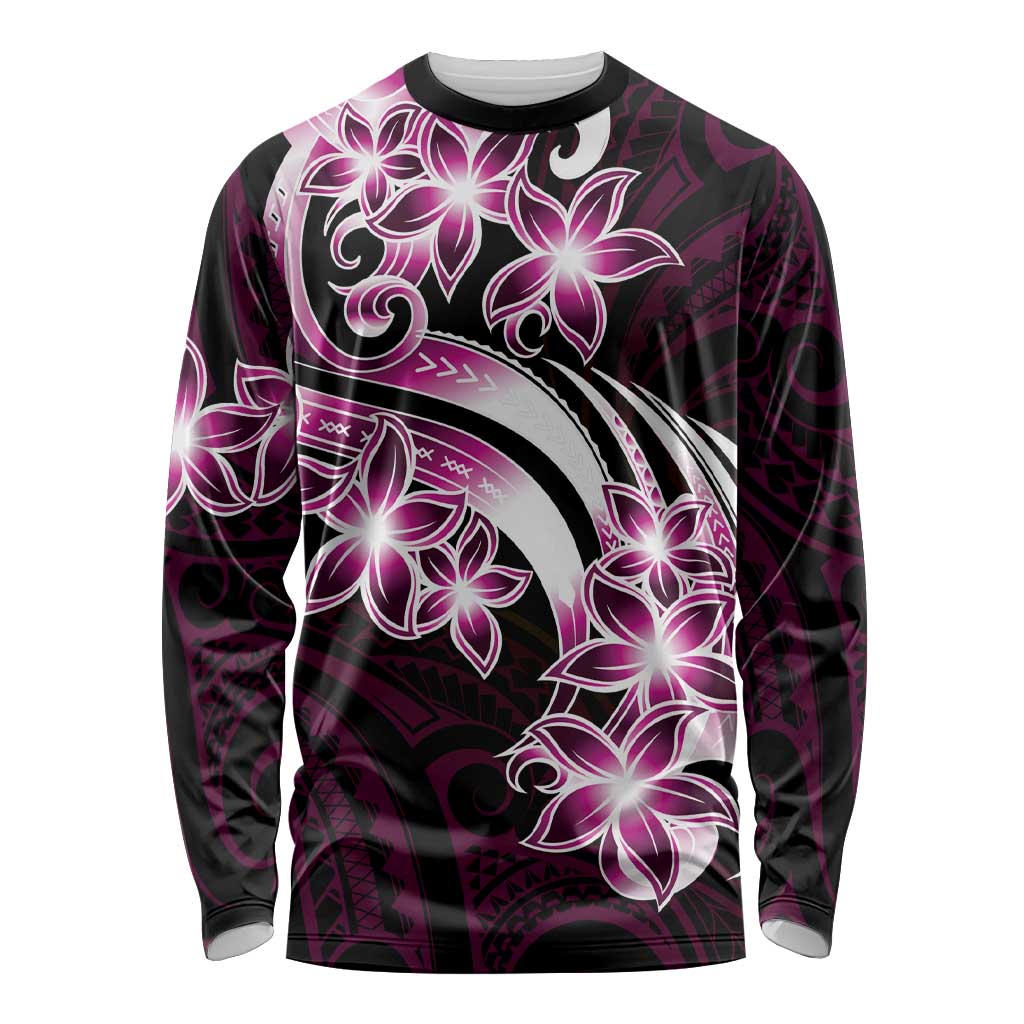 Plumeria Tribal Tattoo Long Sleeve Shirt Pink Polynesian Pattern LT9 Unisex Pink - Polynesian Pride