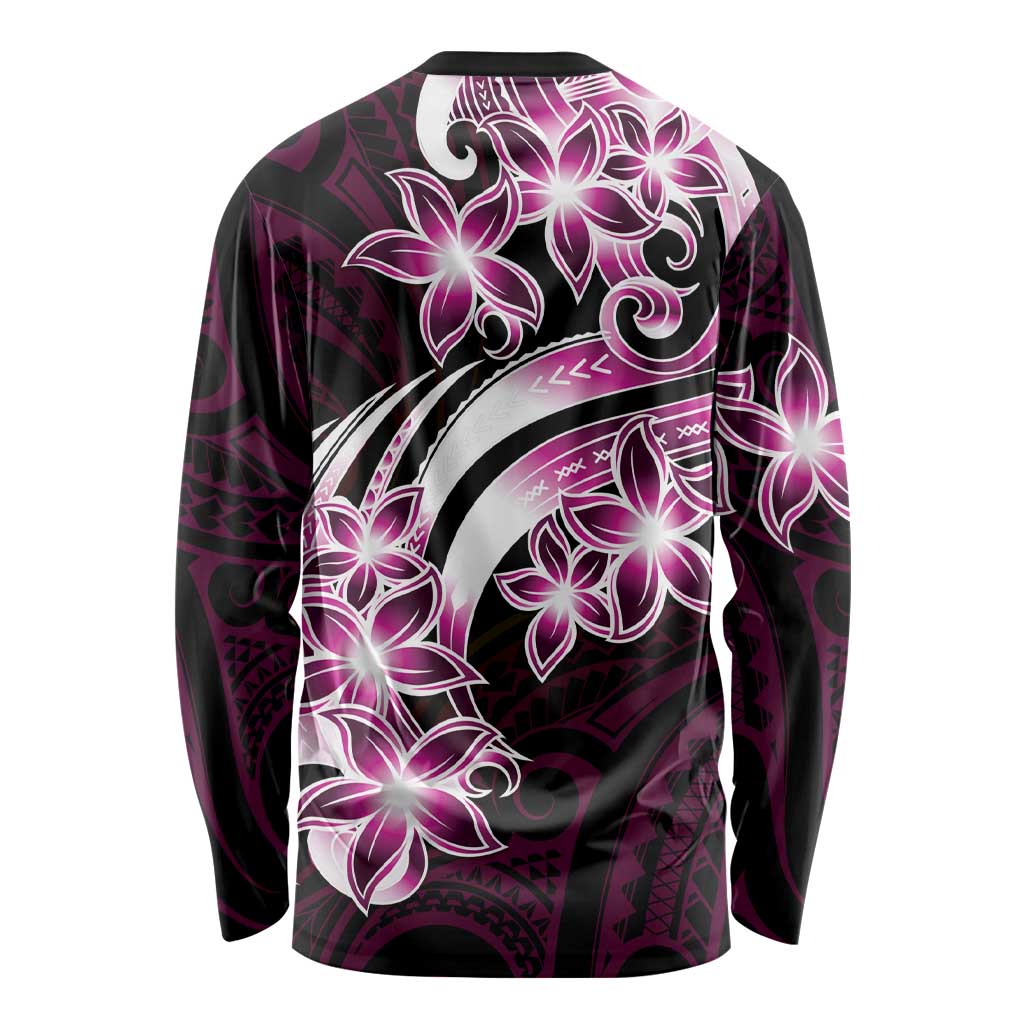 Plumeria Tribal Tattoo Long Sleeve Shirt Pink Polynesian Pattern LT9 - Polynesian Pride