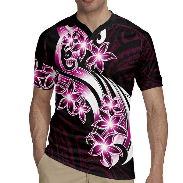 Plumeria Tribal Tattoo Rugby Jersey Pink Polynesian Pattern LT9