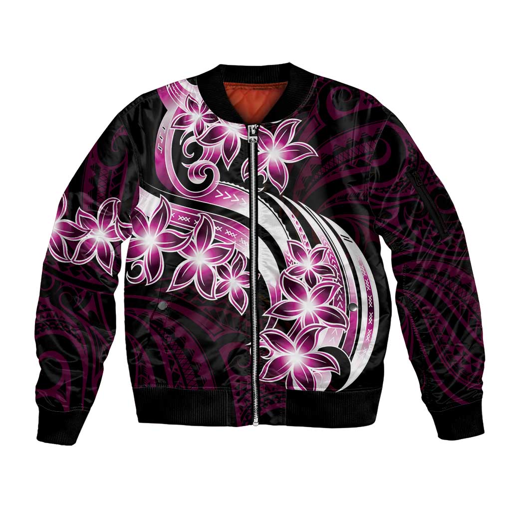 Plumeria Tribal Tattoo Sleeve Zip Bomber Jacket Pink Polynesian Pattern LT9 Unisex Pink - Polynesian Pride