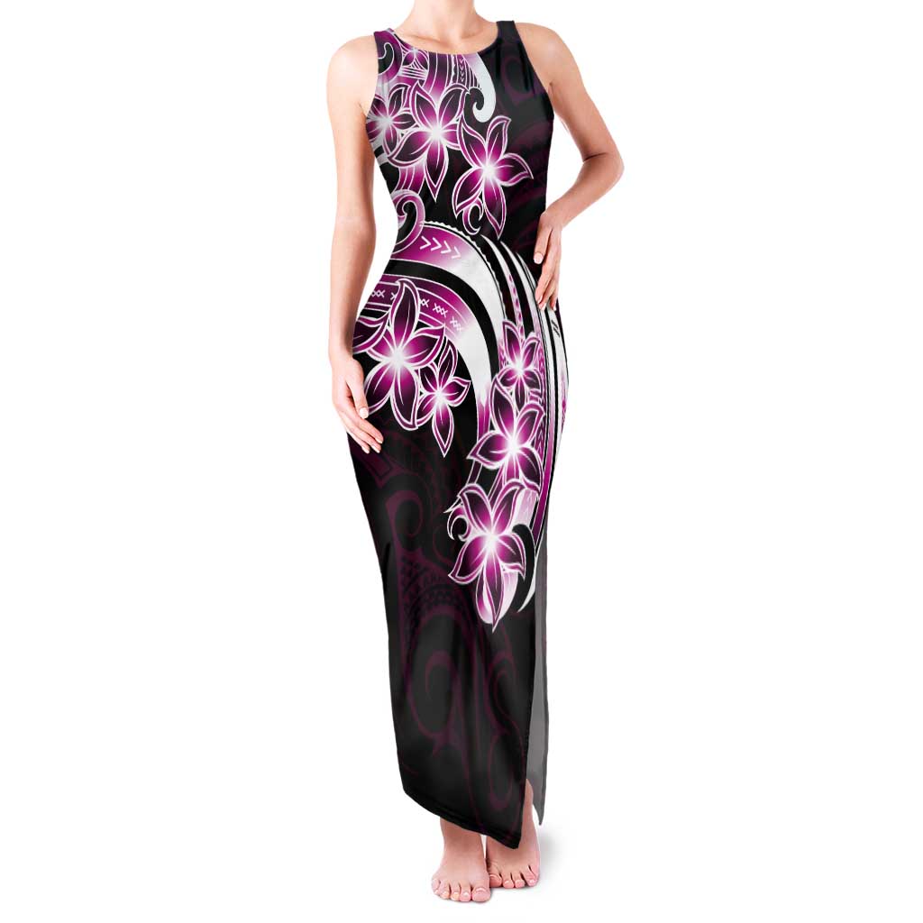 Plumeria Tribal Tattoo Tank Maxi Dress Pink Polynesian Pattern