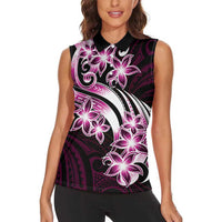 Plumeria Tribal Tattoo Women Sleeveless Polo Shirt Pink Polynesian Pattern