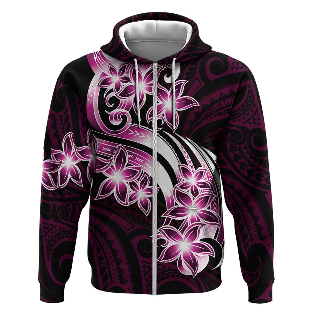 Plumeria Tribal Tattoo Zip Hoodie Pink Polynesian Pattern LT9 Zip Hoodie Pink - Polynesian Pride