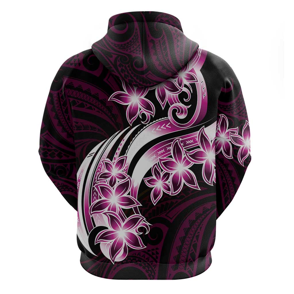 Plumeria Tribal Tattoo Zip Hoodie Pink Polynesian Pattern LT9 - Polynesian Pride