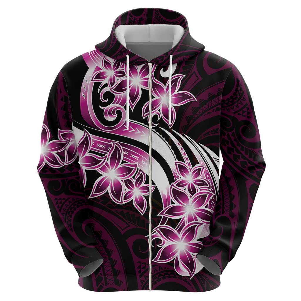 Plumeria Tribal Tattoo Zip Hoodie Pink Polynesian Pattern LT9 - Polynesian Pride