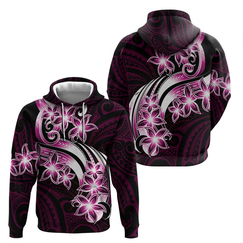 Plumeria Tribal Tattoo Zip Hoodie Pink Polynesian Pattern LT9 - Polynesian Pride