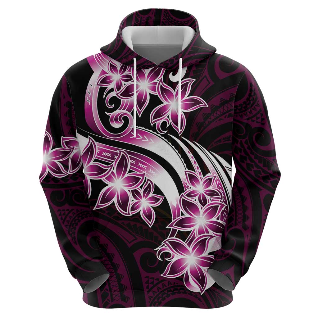 Plumeria Tribal Tattoo Zip Hoodie Pink Polynesian Pattern LT9 - Polynesian Pride