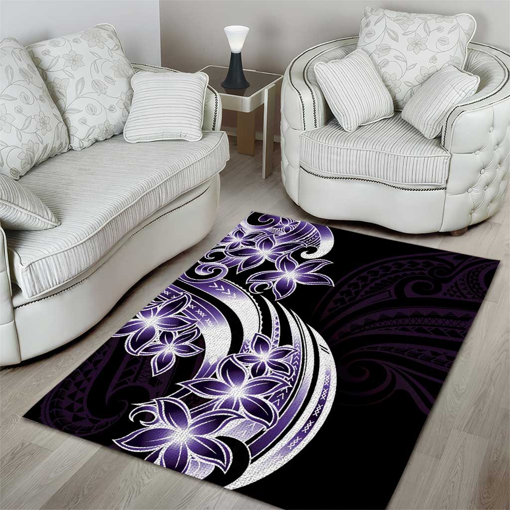 Plumeria Tribal Tattoo Area Rug Purple Polynesian Pattern